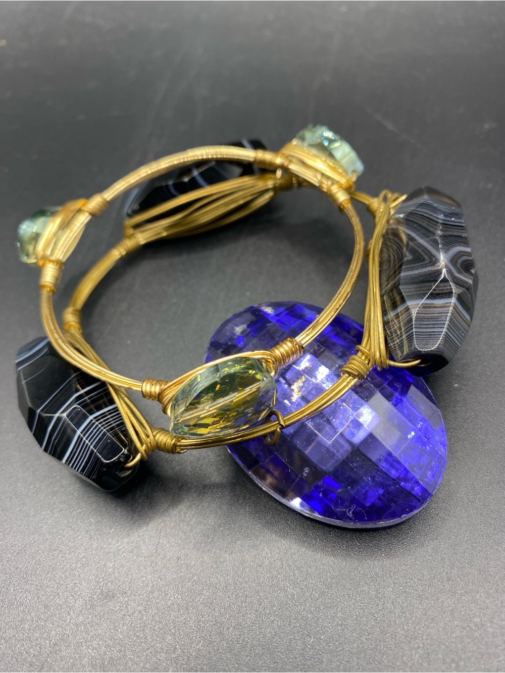 Gold Wire Wrapped Glass Bracelets